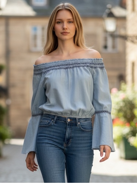 Walter Baker Tops - Walter Baker Sky Blue Off-Shoulder Blouse